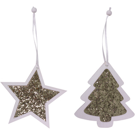 Deko-Anhänger Stern/Baum zum Hängen, mit Glitter, 12 cm weiss, 1 Stück