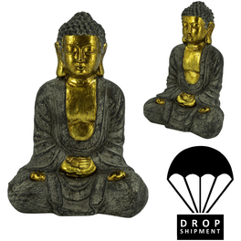 Dekofigur, Buddha, goldfarben/grau