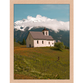 Digitaldruck »Kirche in die Alpen«, Rahmen: Buchenholz, natur