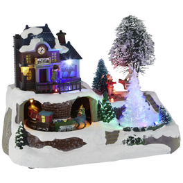 LED-Szenerie, Bahnhof, Höhe: 17 cm, netz/batterie, schwarz/weiss/grün/braun
