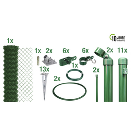 Set Maschendrahtzaun mit Bodenhülse, BxH: 2500 x 125 cm, Stahl, grün