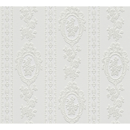 Strukturprofiltapete, Ornament Barock, weiß, BxL: 53 x 1005 cm, strukturiert