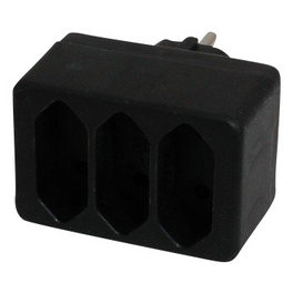 Übergangsstecker, 3-fach, Schwarz, Kunststoff