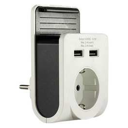 USB-Ladegerät 2-fach mit Ladeschale, Weiß, Kunststoff