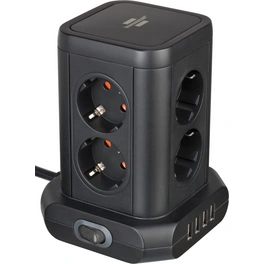 Steckdosenturm 8-fach mit 4x USB schwarz 2m