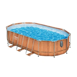 Pool, Set mit Filterpumpe 610 x 366 x 122 cm, Holz-Optik, oval