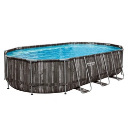 Pool, Komplett-Set mit Filterpumpe 610 x 366 x 122 cm , Holz-Optik, oval