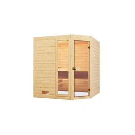 Massivholzsauna »VALIDA ECK 2«, 6 Personen, inkl. 5,4 kW Ofen mit integrierter Steuerung