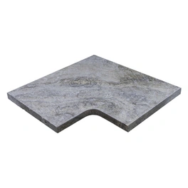 Beckenrandsteine »Mudra Grey«, LxBxH: 61 x 61 x 3 cm, Travertin, grau/beige, 1 Eckstück, gefast