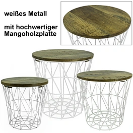 Beistelltisch-Set, BxH: 39,5 x 40 cm, Metall/Mangoholz