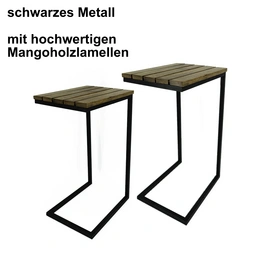 Beistelltisch-Set, BxHxL: 31 x 66,5 x 41 cm, Metall/Mangoholz