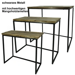 Beistelltisch-Set, BxHxL: 32 x 58 x 57 cm, Metall/Mangoholz