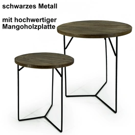 Beistelltisch-Set, BxHxL: 39,5 x 48,4 x 39,5 cm, Metall/Mangoholz