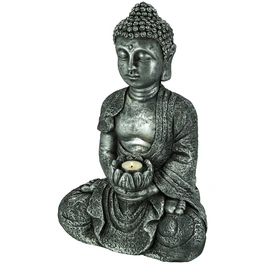 Buddha, BxH: 17,5 x 36,5 cm, Magnesia, grau/silberfarben