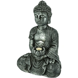 Buddha, BxH: 20 x 45,5 cm, Magnesia, grau/silberfarben