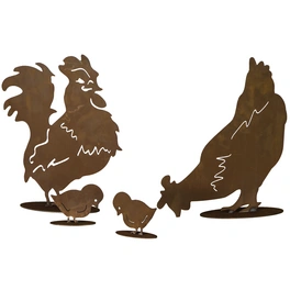 Dekofigur, Hühnerfamilie 4-teilig, Stahlblech, braun