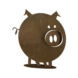 Dekofigur, Schwein Gustav auf Bodenplatte, Stahlblech, braun
