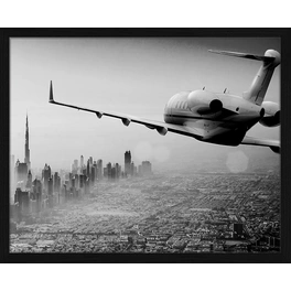 Digitaldruck »Flug über Dubai«, Rahmen: Buchenholz, Schwarz
