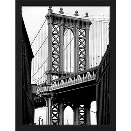 Digitaldruck »Manhattan Bridge«, Rahmen: Buchenholz, Schwarz