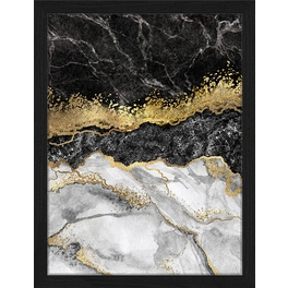 Digitaldruck »Marmor und Gold«, Rahmen: Buchenholz, Schwarz