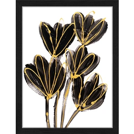 Digitaldruck »Schwarze Blumen«, Rahmen: Buchenholz, Schwarz