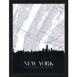 Digitaldruck »Stadtplan New York«, Rahmen: Buchenholz, Schwarz