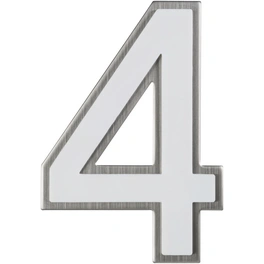 Hausnummer, 4, Weiß, Kunststoff | Edelstahl, 11,7 x 17 x 1,8 cm, nachtleuchtend