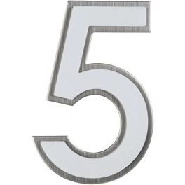 Hausnummer, 5, Weiß, Kunststoff | Edelstahl, 11,7 x 17 x 1,8 cm, nachtleuchtend