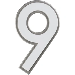 Hausnummer, 9, Weiß, Kunststoff | Edelstahl, 11,7 x 17 x 1,8 cm, nachtleuchtend
