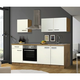 Singleküche, mit E-Geräten, Gesamtbreite: 210 cm, Arbeitsplatte mit Melaminharz-Beschichtung