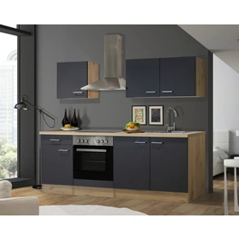 Singleküche, mit E-Geräten, Gesamtbreite: 210 cm, Arbeitsplatte mit Melaminharz-Beschichtung