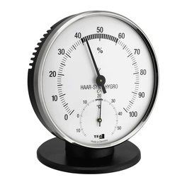 Thermo-Hygrometer, Durchmesser: 10,2 cm ø , Kunststoff|Messing|Verchromt