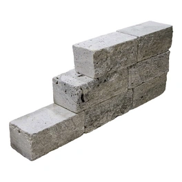 Travertin-Mauersteine 0,5 m², Travertin, grau, Oberfläche: offenporig/gespalten/getrommelt