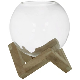 Vase, transparent, Glas/Holz