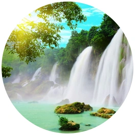 Vliestapete »Runde Vliestapete«, Blaue Lagune Wasserfall, mehrfarbig, matt