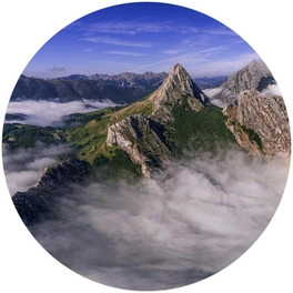 Vliestapete »Runde Vliestapete«, Cuadrado Nebel Gebirge Natur, mehrfarbig, matt