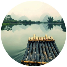 Vliestapete »Runde Vliestapete«, Floßfahrt China Bambus Floß, mehrfarbig, matt