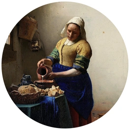 Vliestapete »Runde Vliestapete«, Vermeer Kunst Milchkrug Gemälde, mehrfarbig, matt
