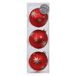 Weihnachtskugel Kugel deko, 8 cm, evening star, rot matt, 3 Stück/Box