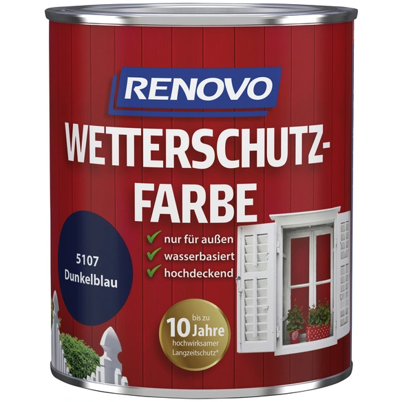 RENOVO Wetterschutzfarbe, für außen, 0,75 l, Blau, seidenglänzend