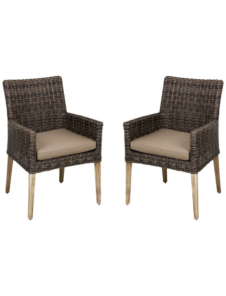 GARDEN PLEASURE Gartenstuhl NORVELL, (2er Set), Akazie/Polyrattan, inkl. Sitzkissen, braun