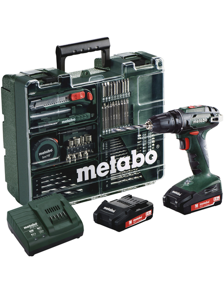 Metabo Akku-Bohrschrauber BS 18 Set mit 74-teiligem Zubehör-Set inkl. 2 Akkus