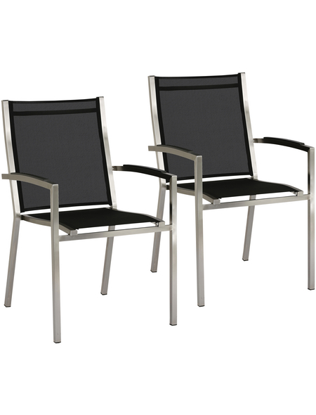 BEST Gartensessel Marbella, (2er Set), Edelstahl/Ergotex, silber/schwarz