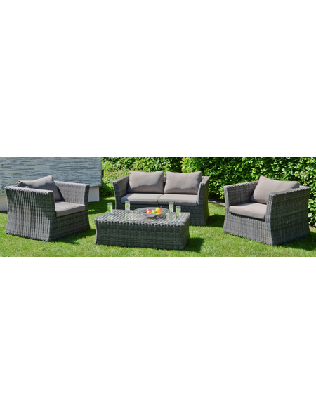 GARDEN PLEASURE Loungeset AVILA, 13-tlg., 2er-Sofa, 2 Sessel, Tisch 62x111 cm, Polyrattan