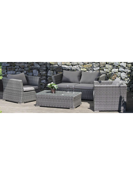 GARDEN PLEASURE Loungeset AVILA, 13-tlg., 2er-Sofa, 2 Sessel, Tisch 62x111 cm, Polyrattan