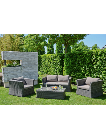 GARDEN PLEASURE Loungeset AVILA, 13-tlg., 2er-Sofa, 2 Sessel, Tisch 62x111 cm, Polyrattan