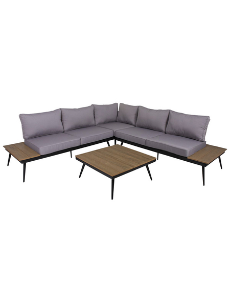 GARDEN PLEASURE Loungeset RIBA, 15-tlg., 2 Bänke, Tisch 76x76 cm, Aluminium, grau