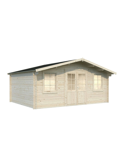 Blockbohlenhaus »Klara«, BxT: 484 x 360 cm (Außenmaße), Wandstärke: 28 mm, Transparent