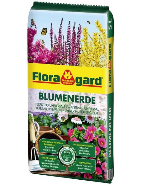 FLORAGARD Blumenerde, für Balkon-, Kübel-, Zimmerpflanzen, im Klarsichtbeutel
