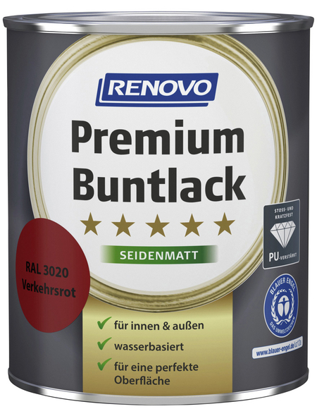 RENOVO Buntlack seidenmatt »Premium«, verkehrsrot RAL 3020 RENOVO Buntlack seidenmatt »Premium«, verkehrsrot RAL 3020